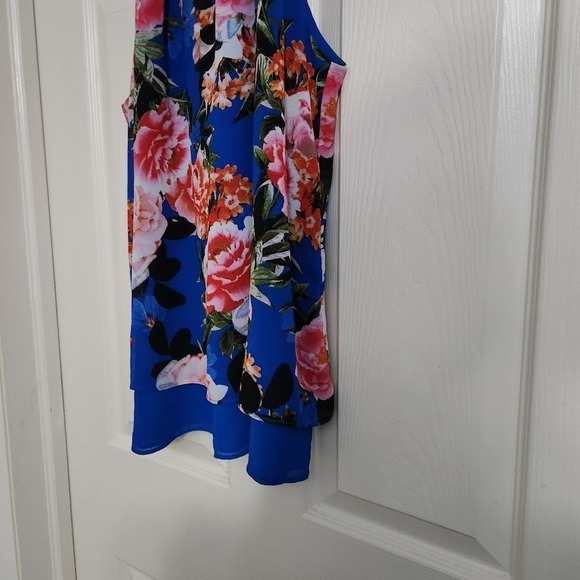 Rose Olive Blue Floral Keyhole Halter Neck Sleeveless Layered Top Womens Med C45 - Picture 2 of 5